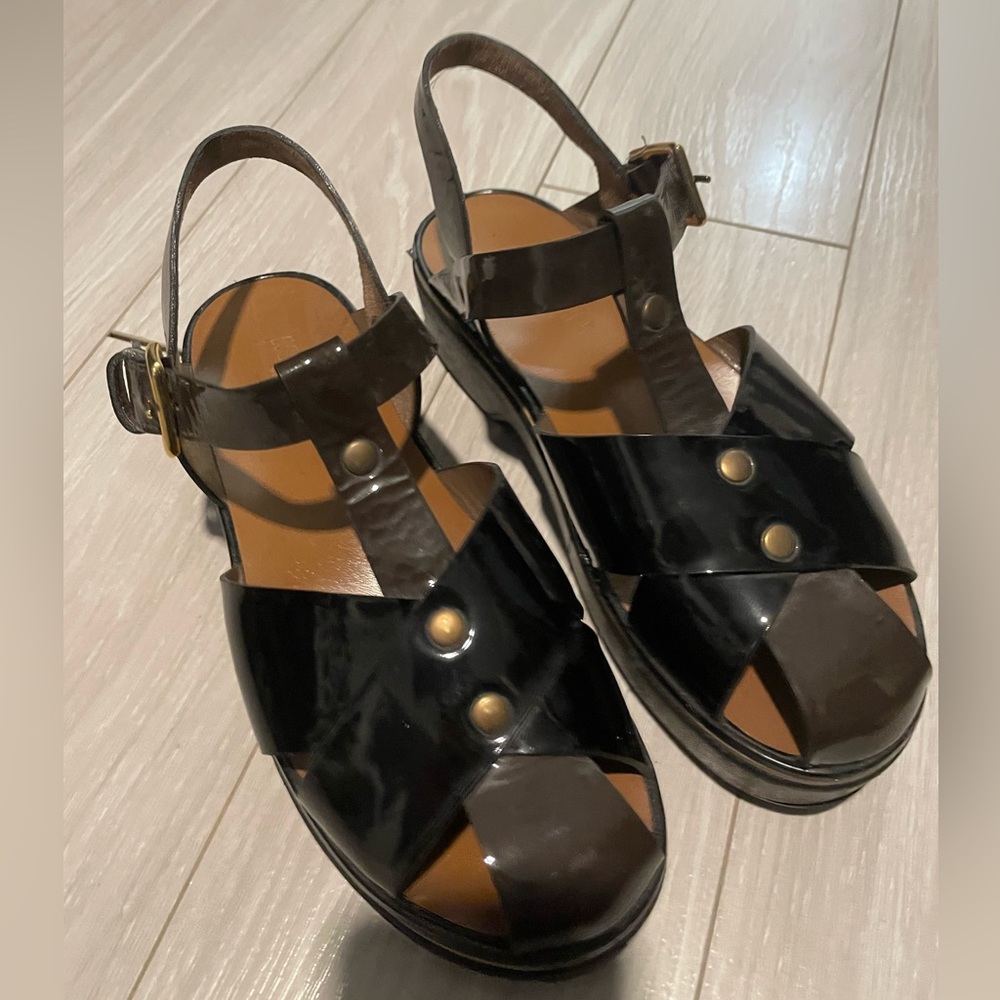 Marni Black Patent Leather Platform Sandals